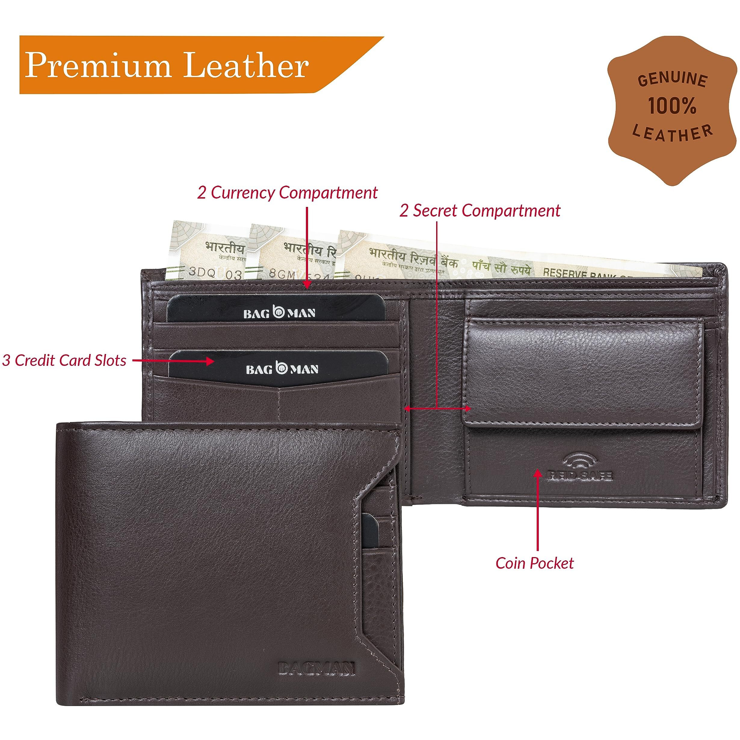 Bagman Leather Wallet For Men | Rfid Protected With 7 Card Slots And 2 Secret Compartments | Ideal Stylish Wallet And Gift For Men (Brown)