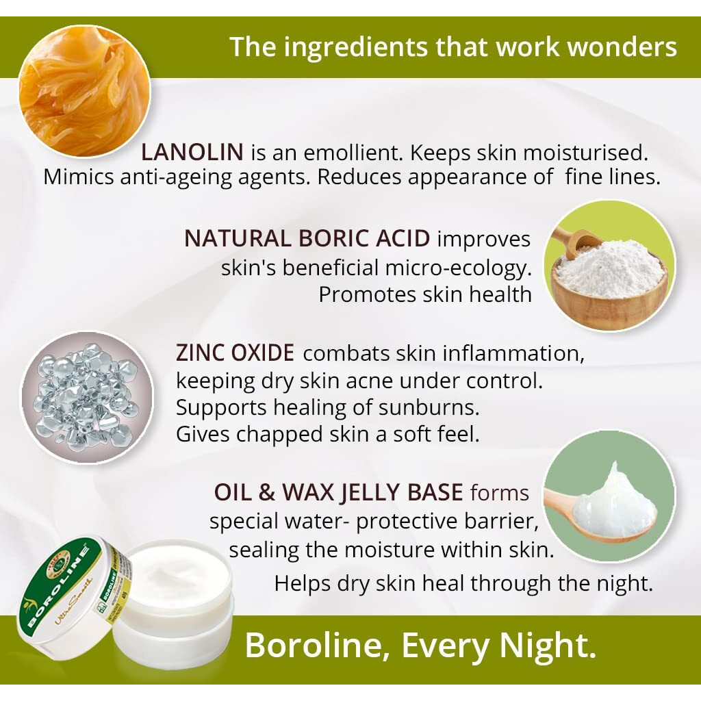 Boroline Ultra Smooth Night Cream For Dry Skin 40 Gm X 4 Plus Free Bo Body Lotion Trial Pack, 7Ml X 4 Moisturizes & Repairs Dry, Rough, Chapped Skin (Pack Of 8)