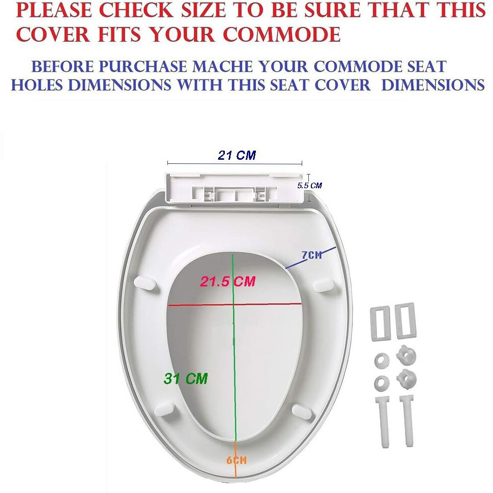 Mld Polyethylene Oval Shaped Design Hydraulic Soft Closing Pp Toilet Seat Cover Hinge Size Adjustment Sideways Front Back Fit All Brand Commode Hovl4055 (Color-White,Plastic)