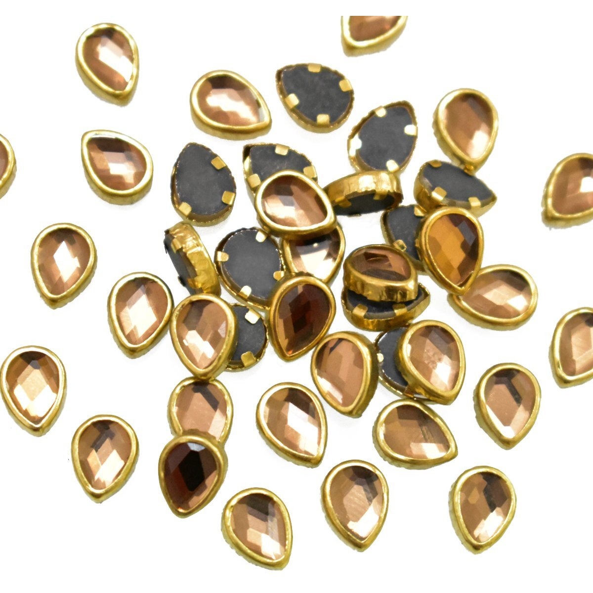 Embroiderymaterial Raw Material Flat Glue On Kundan Stones Beads For Jewellery Making, Bangles Work, Maggam Work Material, Stones For Embroidery Work, (Teardrop Shape, 7Mm, 100 Pieces),Multicolor