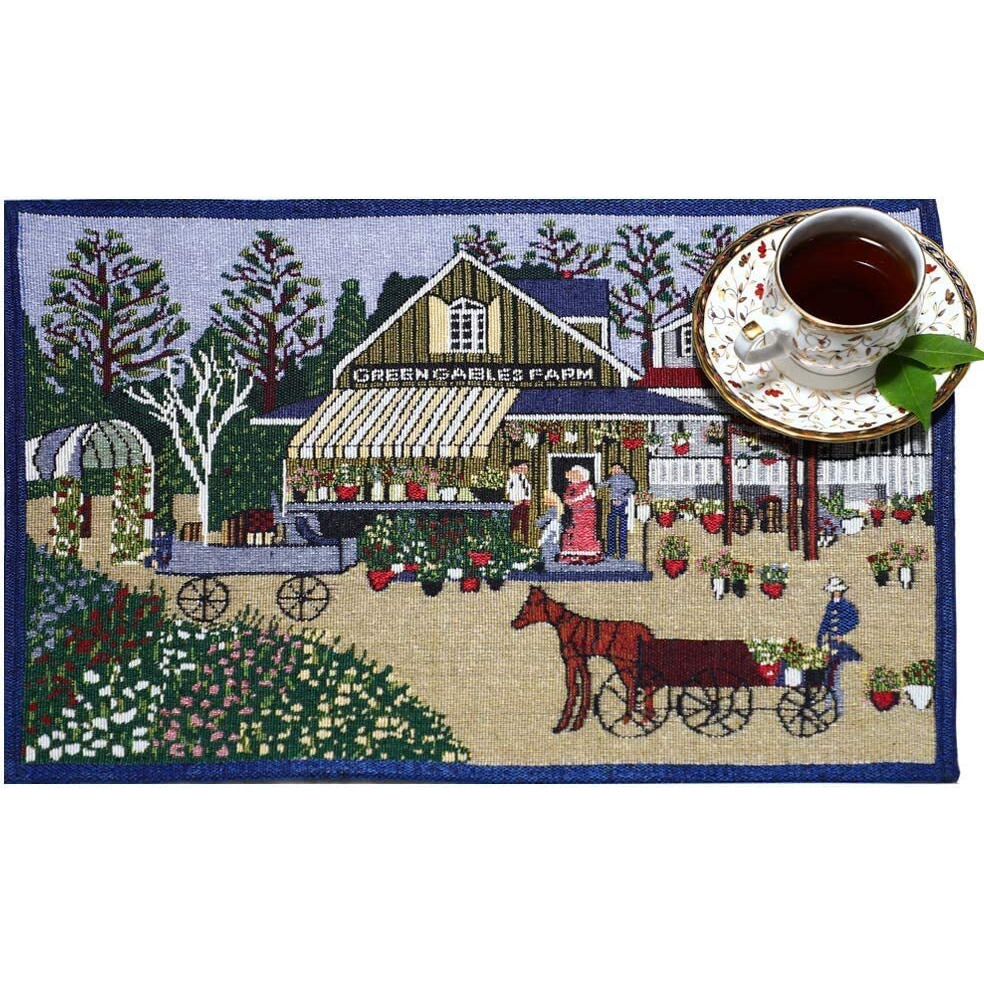Prakartik By Induarts 100% Cotton Harvest Design Ractangular Dining Table Mat. Navy Blue Set Of 4