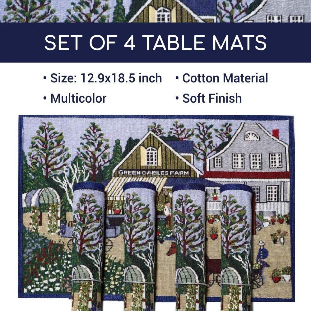 Prakartik By Induarts 100% Cotton Harvest Design Ractangular Dining Table Mat. Navy Blue Set Of 4