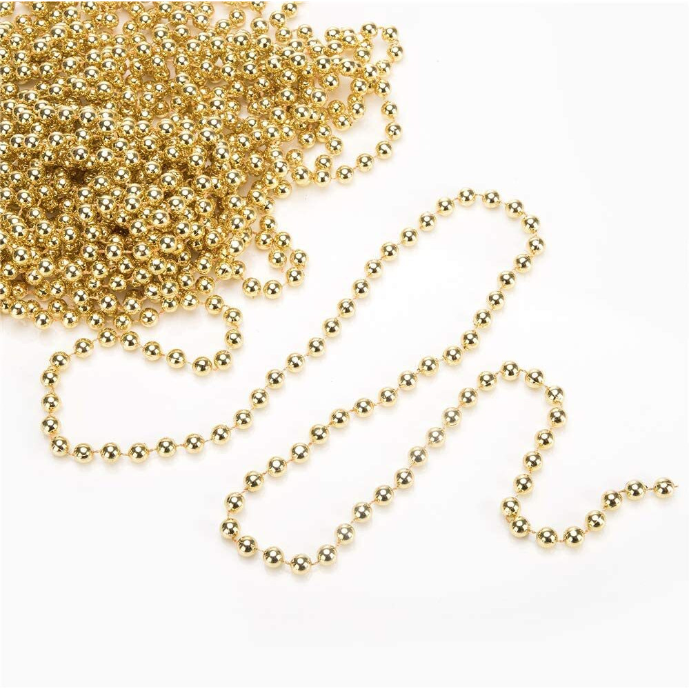 Satyam Kraft 8 Mm Gold Bead Pearl Ball Chain (5 Meter) Garlands For Wedding Decoration, Craft Work Lines, Christmas Decor, Hanging Backdrop Ornaments For Christmas Tree Decor, Birthday, X-Mas Decor(Gold) (Plastic)