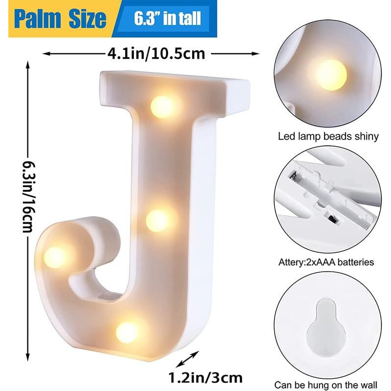 Satyam Kraft 1 Piece White Led Marquee Lights & Alphabet J Aesthetic Home & Party Dcor For ValentineS Day, Diwali, Weddings, Birthdays,Led Lighting For Living Room And Special Events(J)