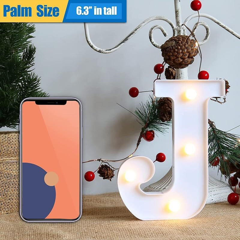 Satyam Kraft 1 Piece White Led Marquee Lights & Alphabet J Aesthetic Home & Party Dcor For ValentineS Day, Diwali, Weddings, Birthdays,Led Lighting For Living Room And Special Events(J)