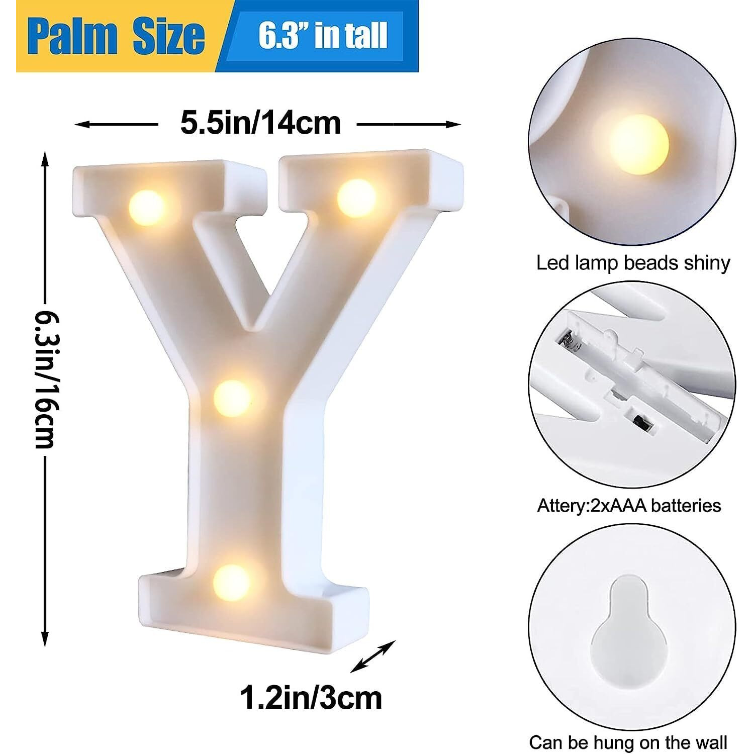 Satyam Kraft 1 Piece White Led Marquee Lights & Alphabet Y Aesthetic Home & Party Dcor For ValentineS Day, Diwali, Weddings, Birthdays,Led Lighting For Living Room And Special Events (Y)