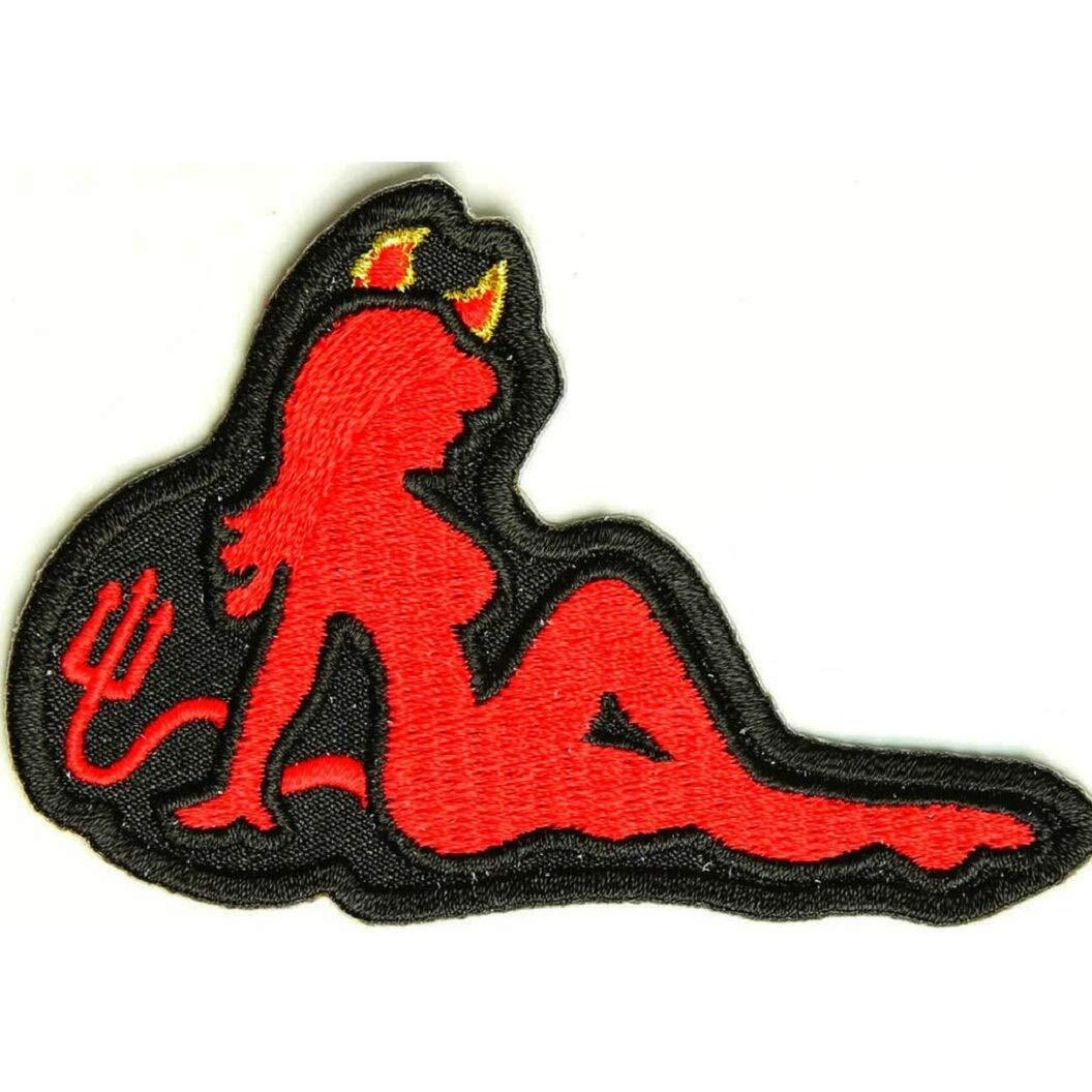 Motohog Unique Embroidered Iron & Sew On Patch (Devil Woman, Red) 4.3X2.6 Inches