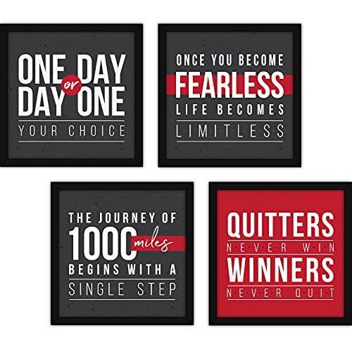 Fatmug Synthetic Square Motivational Quotes Framed Wall Paintings With Glass For Office Decor And Home (Large) -Set Of 4 Multicolour