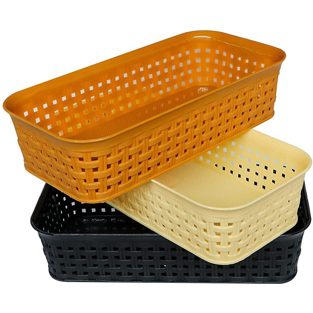 Csm Plastic Multipurpose Desk Organizer Tray Office Drawer Dividers Storage Bins For Kitchen, Bathroom, Office, Makeup, Bedroom Dresser, Multicolor (Dimensions  23.2 Cm X 8.5 Cm X 5 Cm) Pack Of 6