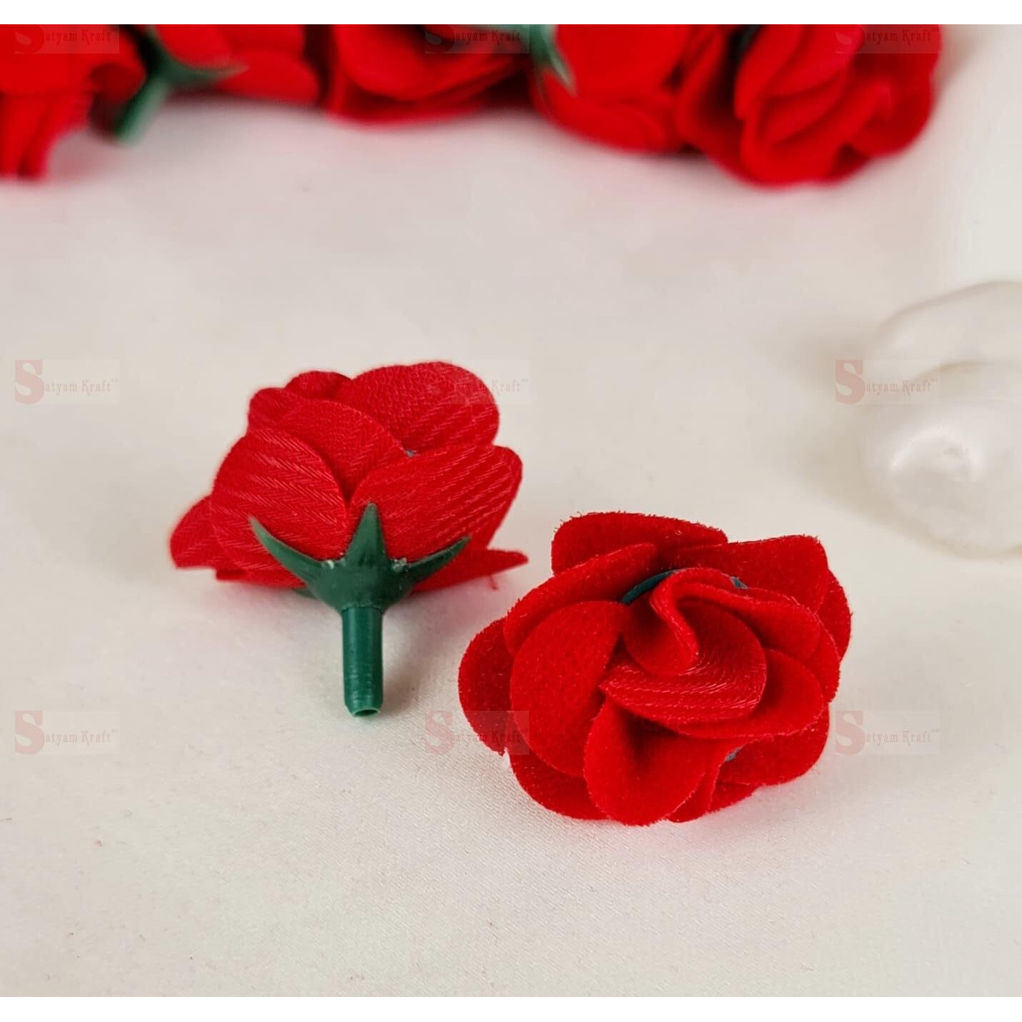 Satyam Kraft 50 Pcs Artificial Small Rose Fake Fabric Head Flowers  Vibrant Decorative Floral For Home Decor, Events,Diy Projects, Wedding, Pooja Thali,Festival (Pack Of 50) (Red)(Fabric)
