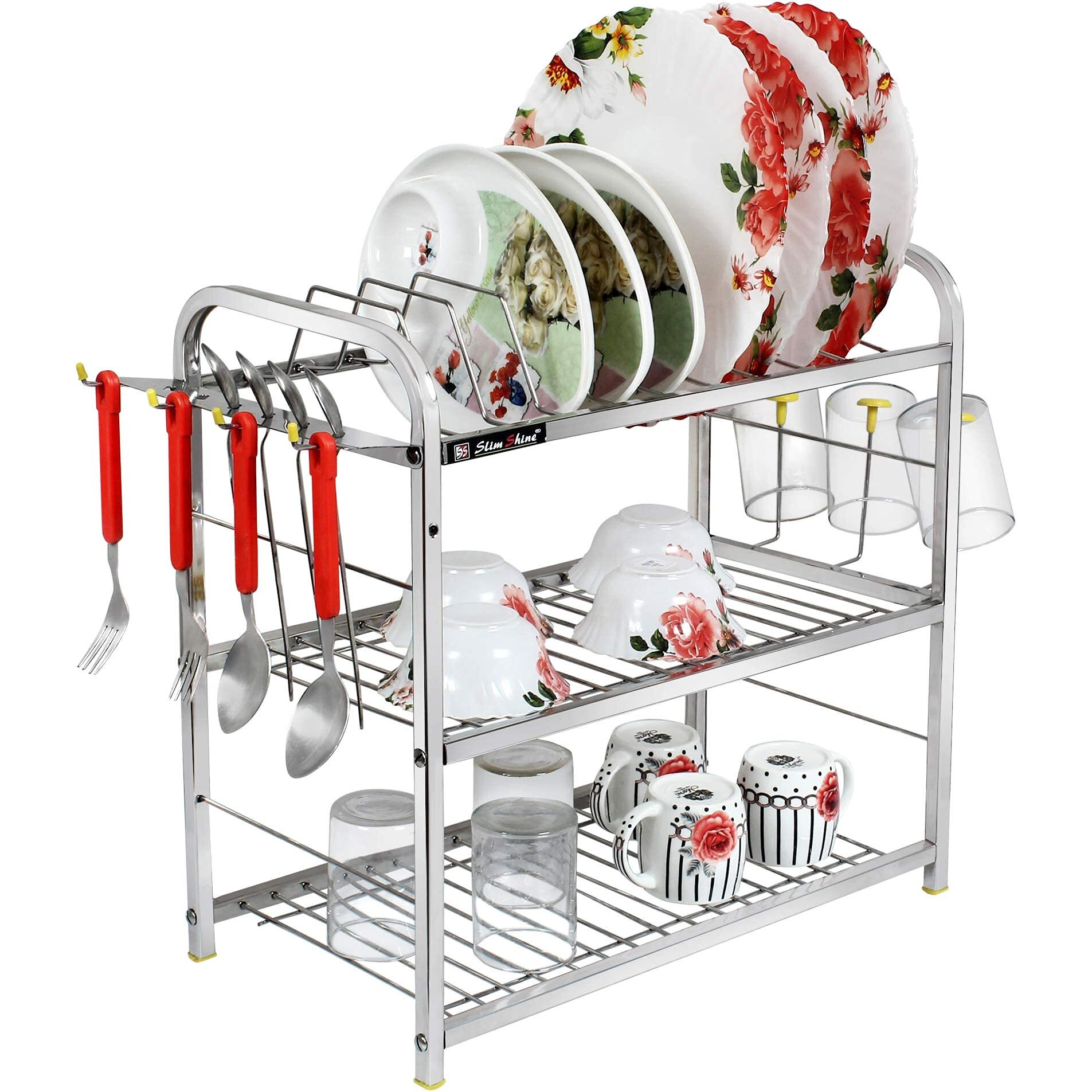 Slimshine Kitchen Dish Rack/ Plate Cutlery Stand/Kitchen Utensils Rack/Modern Kitchen Storage Rack (18 X 18,Alloy Steel)