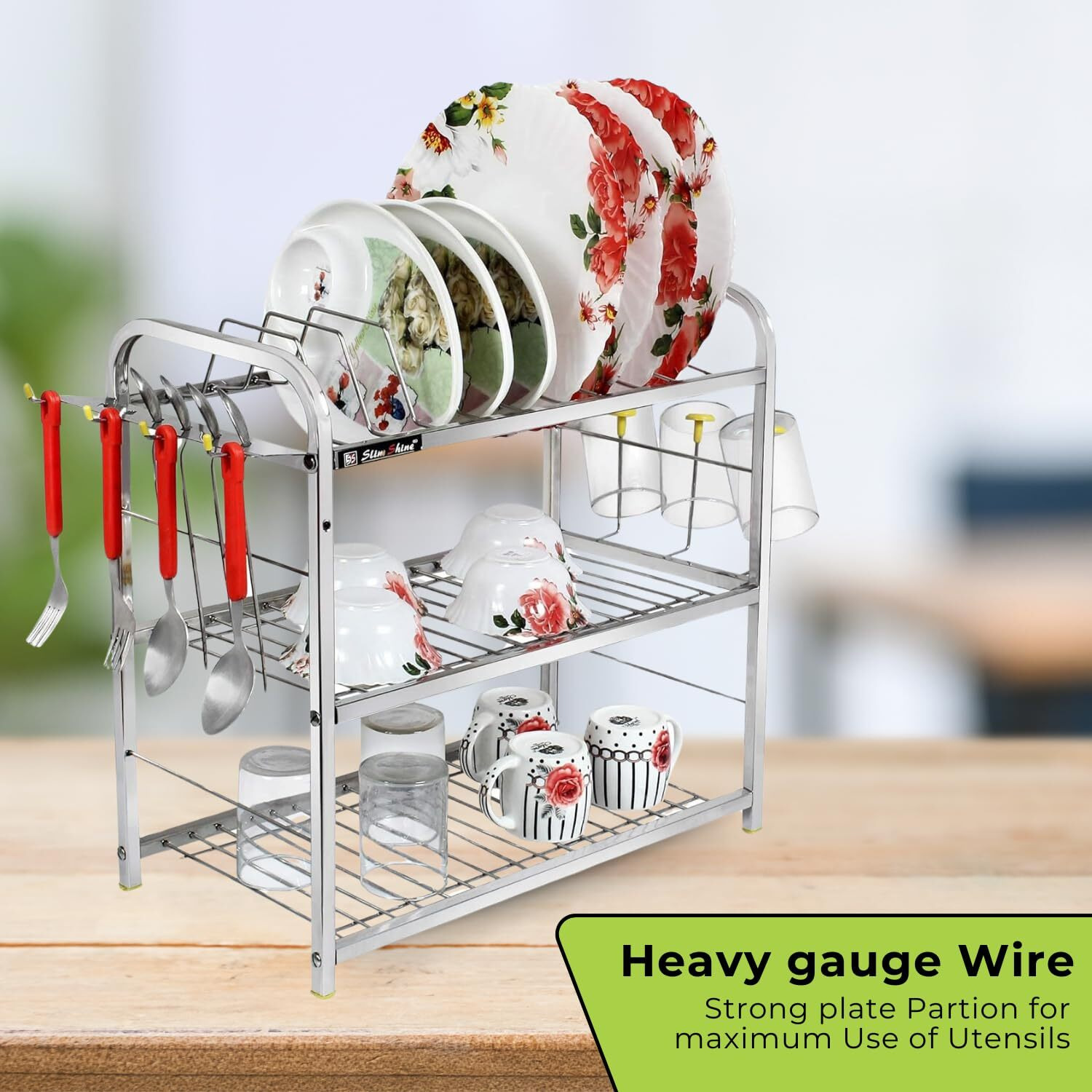 Slimshine Kitchen Dish Rack/ Plate Cutlery Stand/Kitchen Utensils Rack/Modern Kitchen Storage Rack (18 X 18,Alloy Steel)