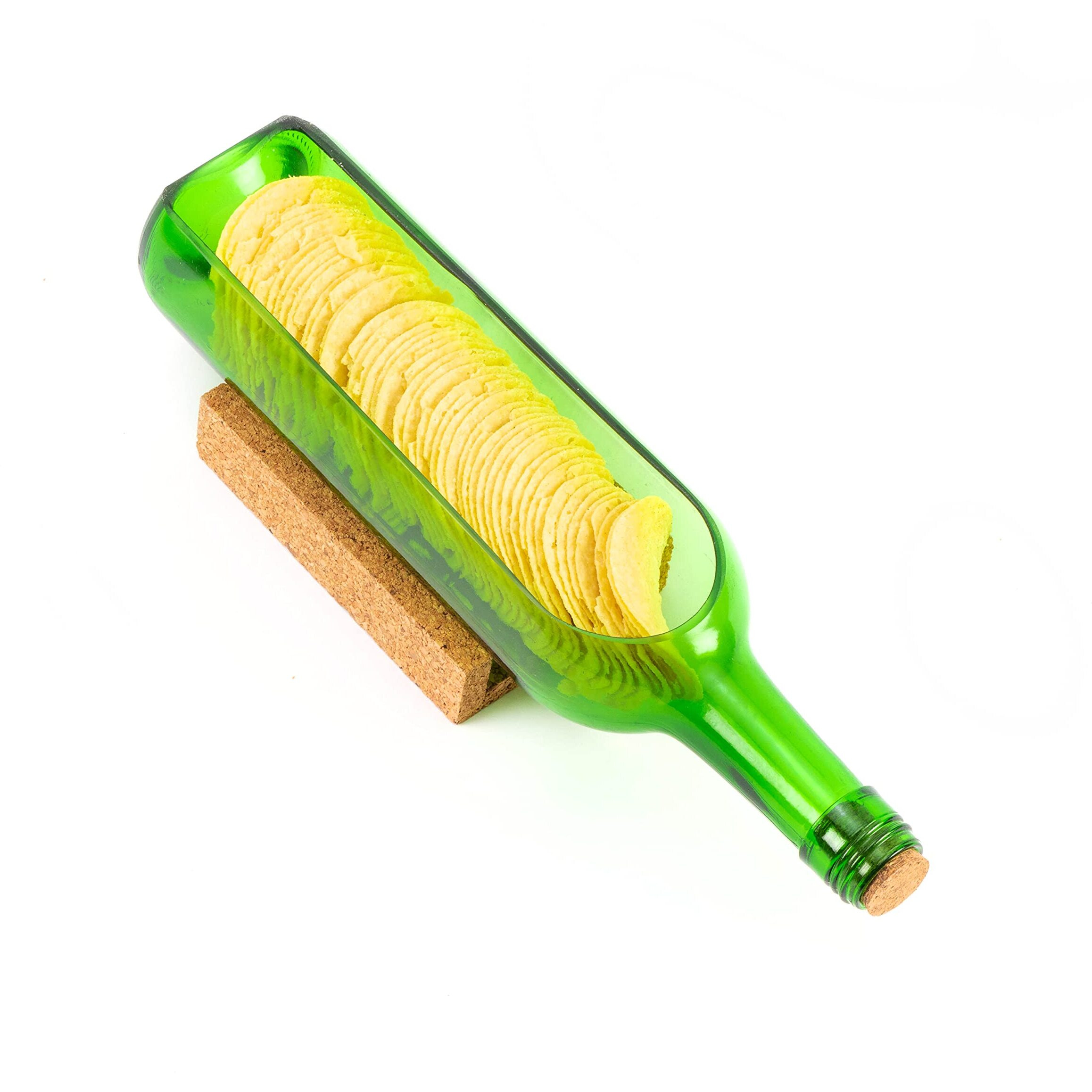 Kavi The Poetry-Art Project Kavi Serving Platter, Includes 1 Platter With Cork Stand Upcyled From Glass Bottles, Ideal For Serving Snacks, Starters, Cheese, Fruits Green Round