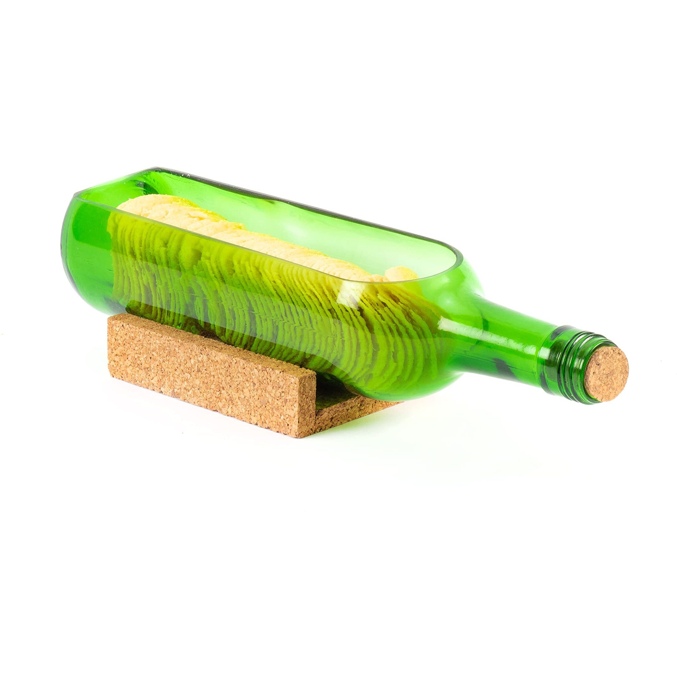 Kavi The Poetry-Art Project Kavi Serving Platter, Includes 1 Platter With Cork Stand Upcyled From Glass Bottles, Ideal For Serving Snacks, Starters, Cheese, Fruits Green Round