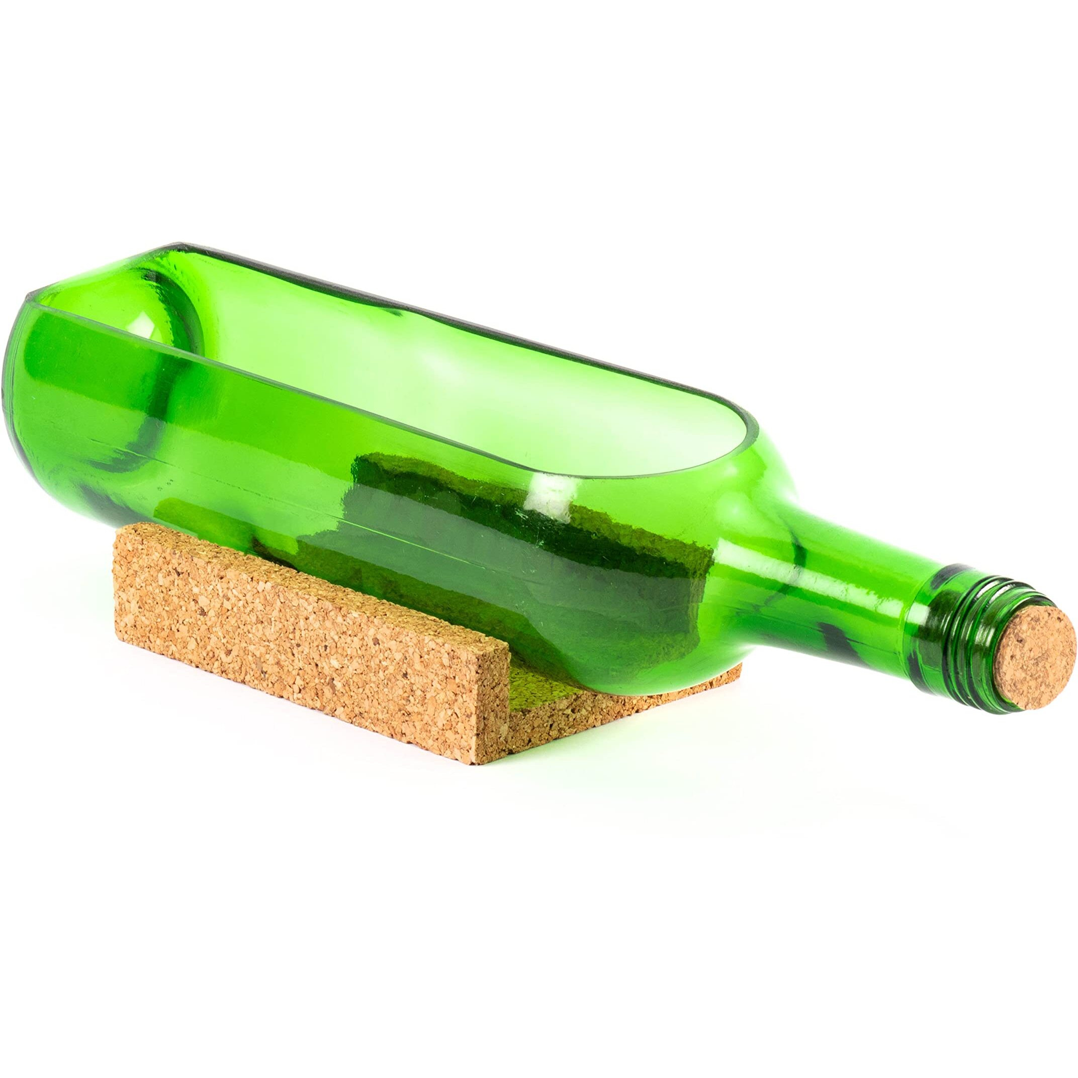 Kavi The Poetry-Art Project Kavi Serving Platter, Includes 1 Platter With Cork Stand Upcyled From Glass Bottles, Ideal For Serving Snacks, Starters, Cheese, Fruits Green Round