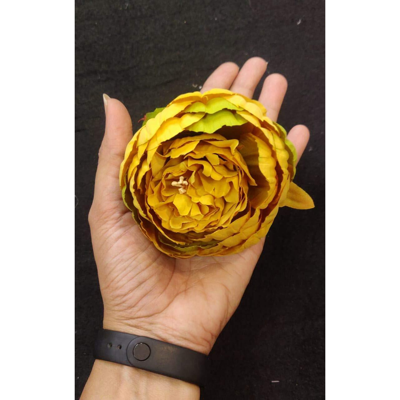 Satyam Kraft 6 Pcs Artificial Fake Fabric Head Rose Flowers  Premium Faux Roses For Home Decor, Wedding Bouquets, Craft Projects, Pooja Mandir,Gifts(Fabric Material)(Mustard, 8 Cm)