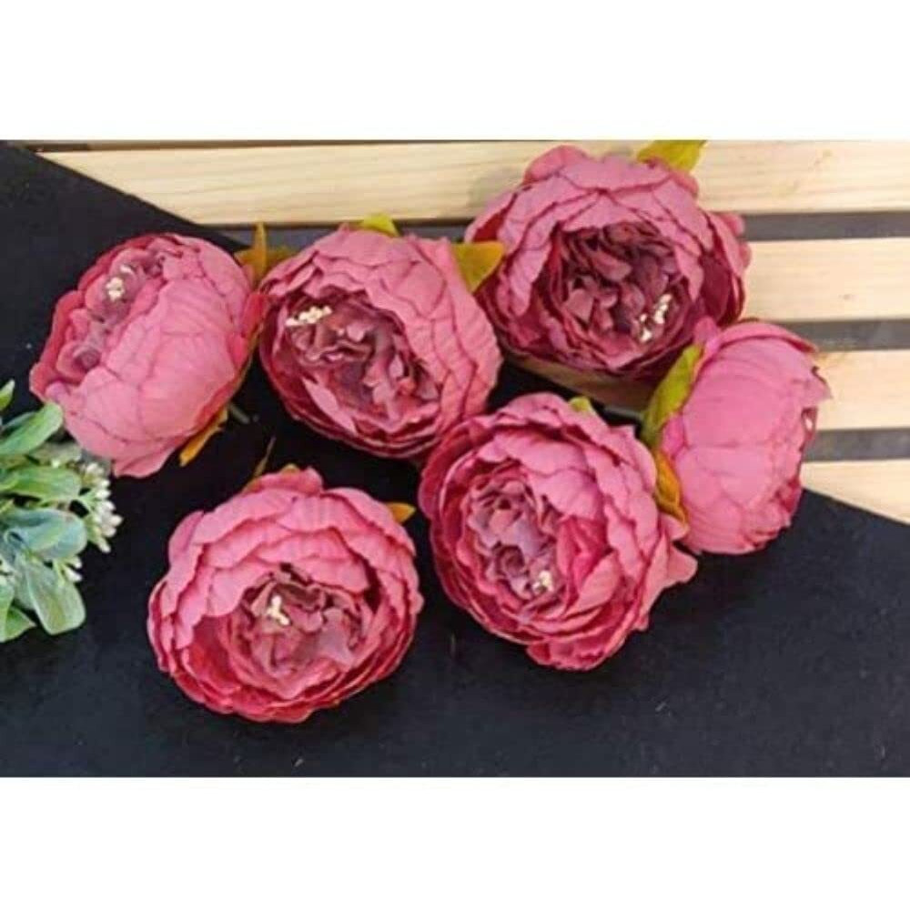 Satyam Kraft 6 Pcsartificial Fake Fabric Head Rose Flowers  Premium Faux Roses For Home Decor, Wedding Bouquets, Craft Projects, Pooja Mandir,Gift Wrapping (Dark Pink)(6 Pieces)