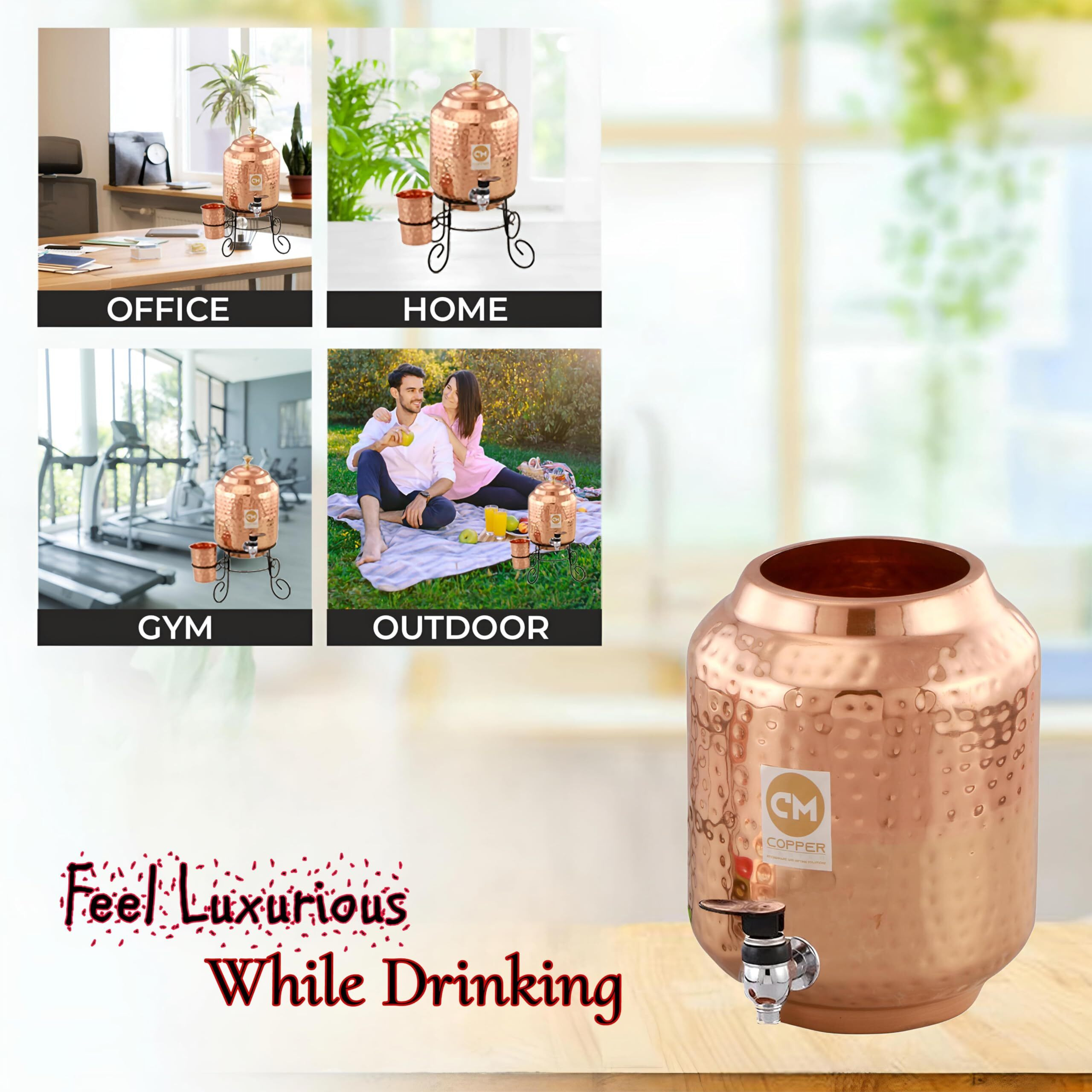 Copper-Master 5 Litre Hammered Copper Water Dispenser (Matka/Pot) Container Pot With Pure Copper And Ayurvedic Health Benefits (5000 Ml)