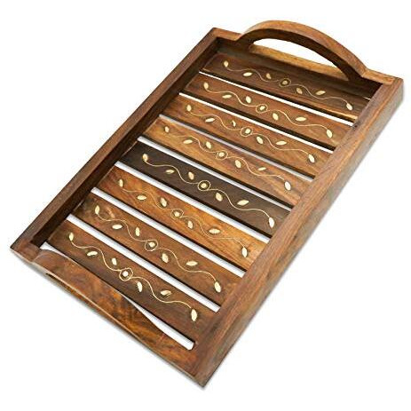 Naayaab Craft Wooden Serving Tray With Handle, Light & Sturdy Sheesham Wood Nesting Multipurpose Tray - Set Of 3(Small -25*17.5 , Medium- 31*21.2, Large - 36*25.5Cm) Crafted By Saharanpur Artisans
