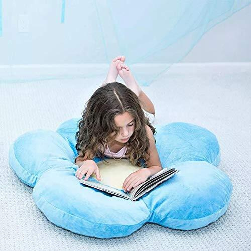 Peach Cuddle Flower Shaped Floor Cushion For Kids Room, Living Room, Luxury Kids Furnishing, Throw Pillow, Decorative Cushion, Nursery Dcor, Velvet Cushion, (16X16 Inch, Pack Of 1, Blue)
