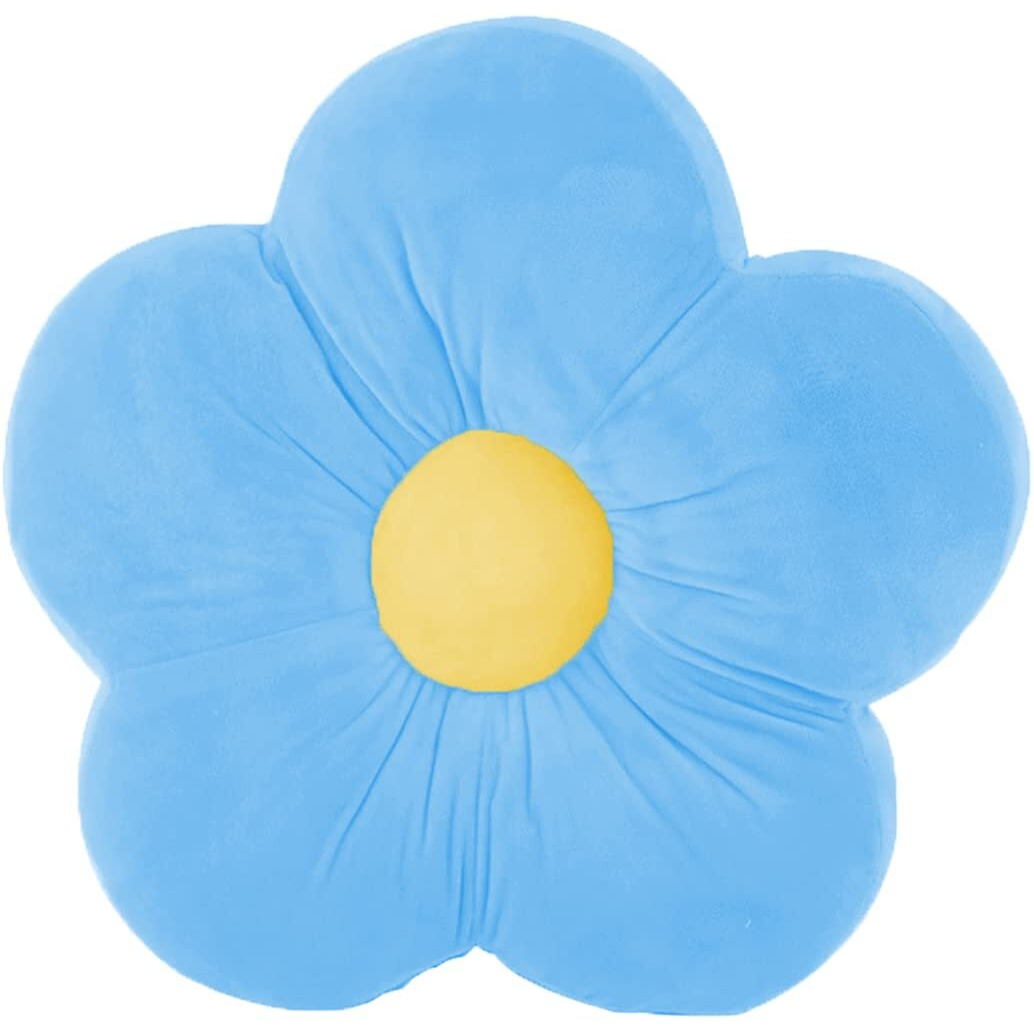 Peach Cuddle Flower Shaped Floor Cushion For Kids Room, Living Room, Luxury Kids Furnishing, Throw Pillow, Decorative Cushion, Nursery Dcor, Velvet Cushion, (16X16 Inch, Pack Of 1, Blue)