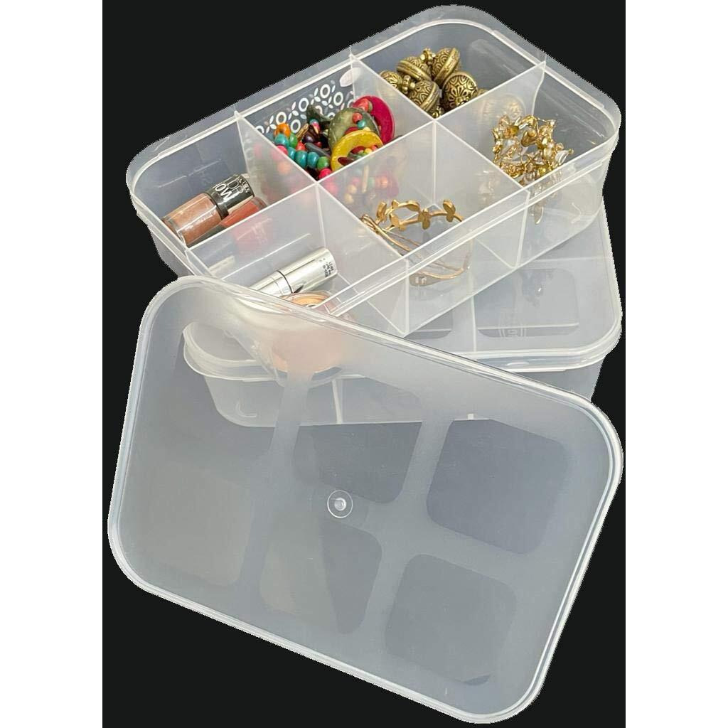 Csm Jewellery Case Organizer(Click-6B-2) Multipurpose Plastic Storage Box With Dividers 6 Grids In Big Size, Transparent (Pack Of 2 Boxes - Big Size)