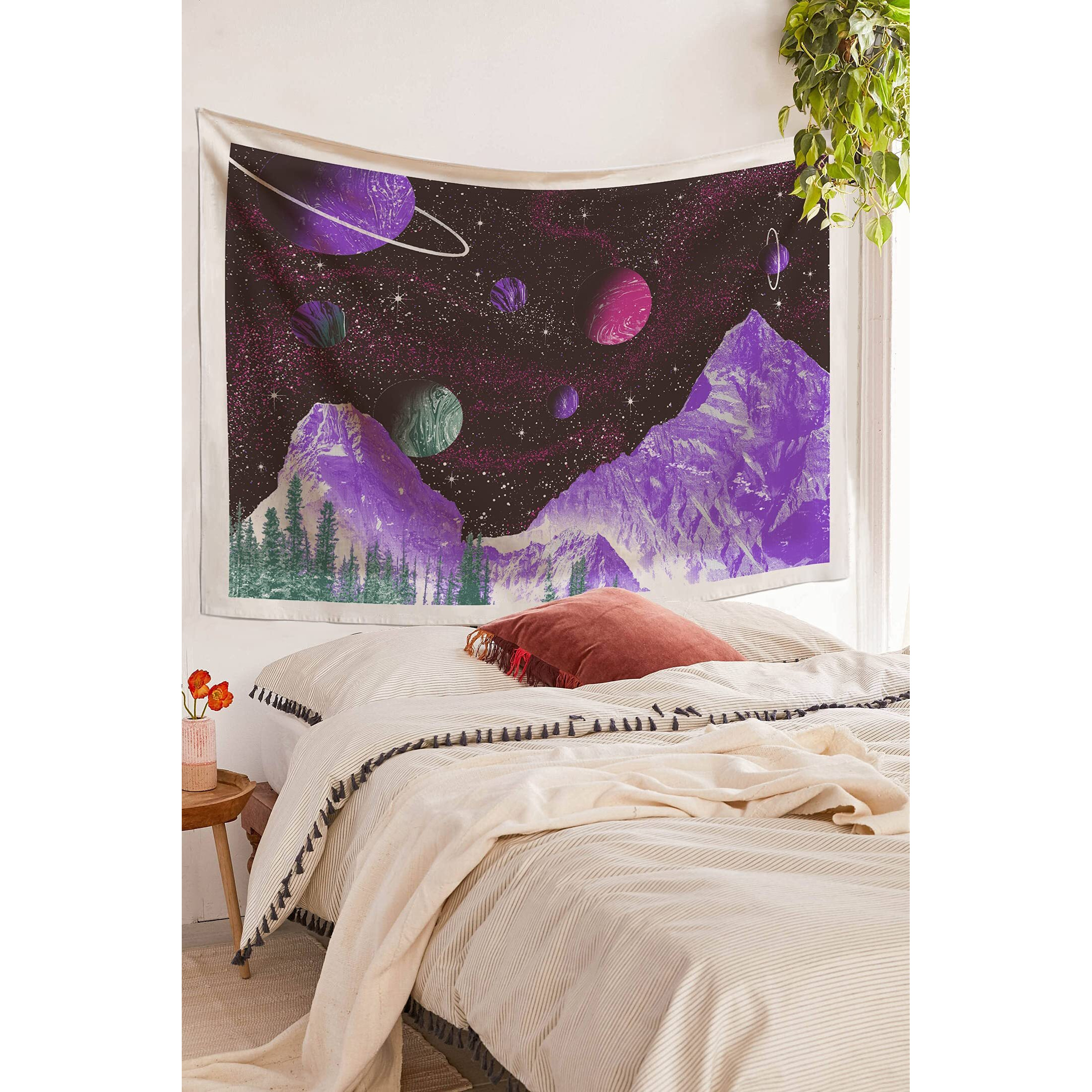 Sheetkart Space Tapestry - Aesthetic Bohemian Wall Hanging Mountain And Planets Tapestries For Home - Beige