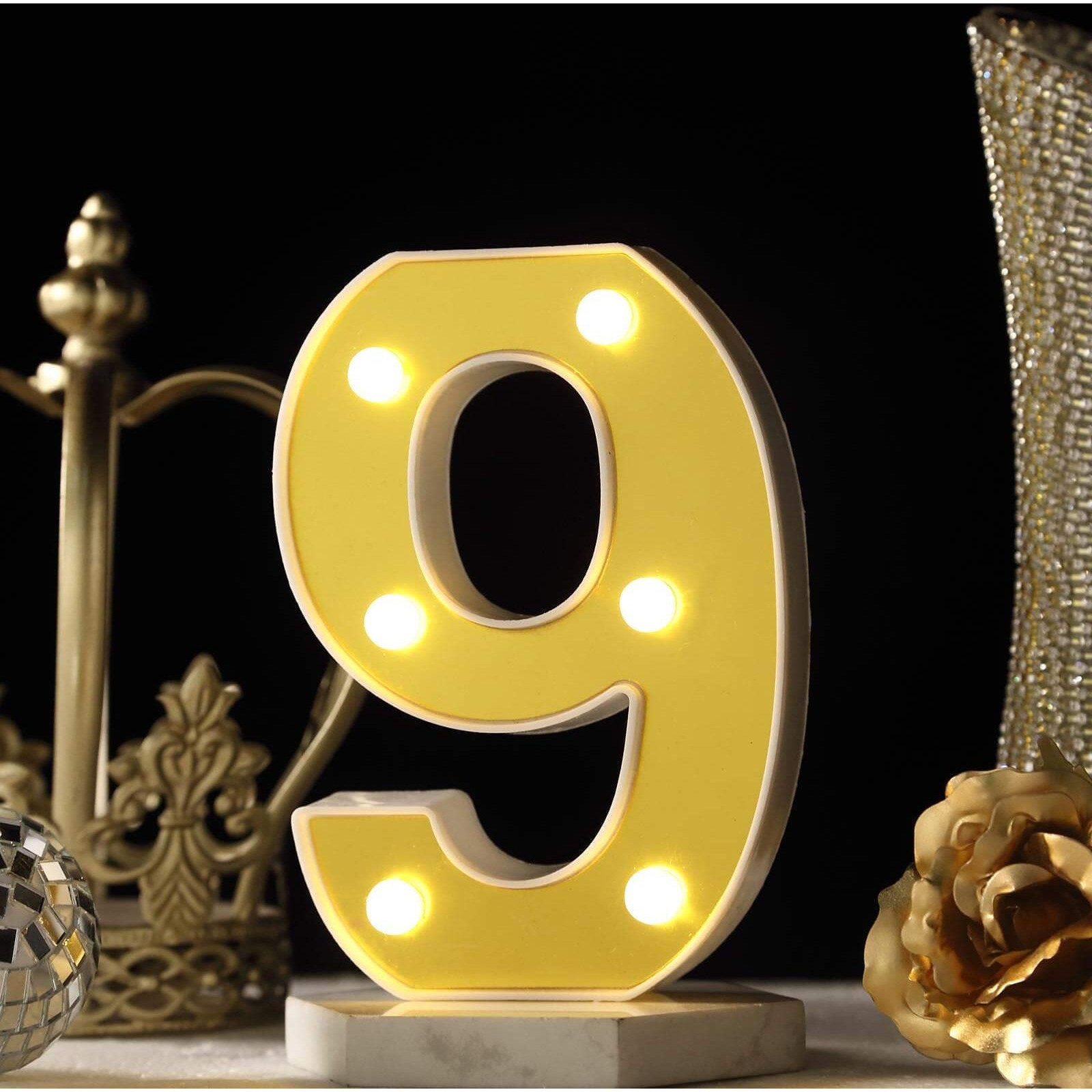 Satyam Kraft 1 Piece Golden Marquee Number Shaped Led Light - Decorative Letter Lamp For ValentineS Day, Bedroom, Wedding, Birthday, Home Decor, Romantic Gift Night And Wall Lamp (9)