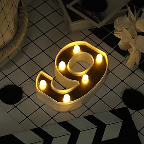 Satyam Kraft 1 Piece Golden Marquee Number Shaped Led Light - Decorative Letter Lamp For ValentineS Day, Bedroom, Wedding, Birthday, Home Decor, Romantic Gift Night And Wall Lamp (9)