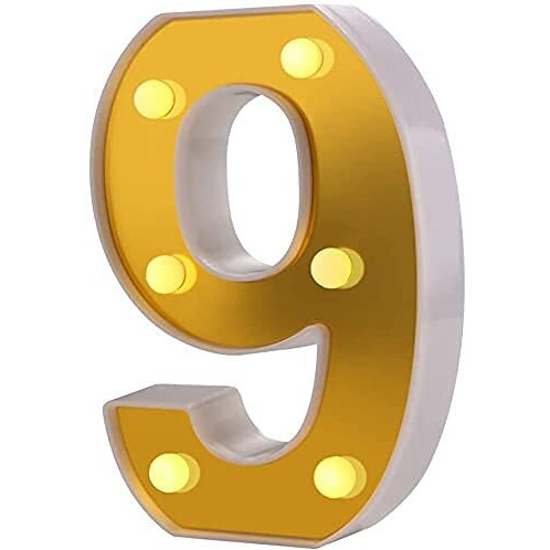 Satyam Kraft 1 Piece Golden Marquee Number Shaped Led Light - Decorative Letter Lamp For ValentineS Day, Bedroom, Wedding, Birthday, Home Decor, Romantic Gift Night And Wall Lamp (9)