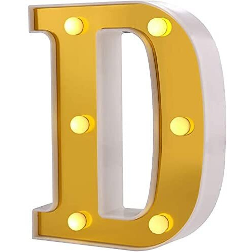 Satyam Kraft 1 Piece Golden Marquee Alphabet Shaped Led Light - Decorative Letter Lamp For ValentineS Day, Bedroom, Wedding, Birthday, Home Decor, Romantic Gift Night And Wall Lamp (D)