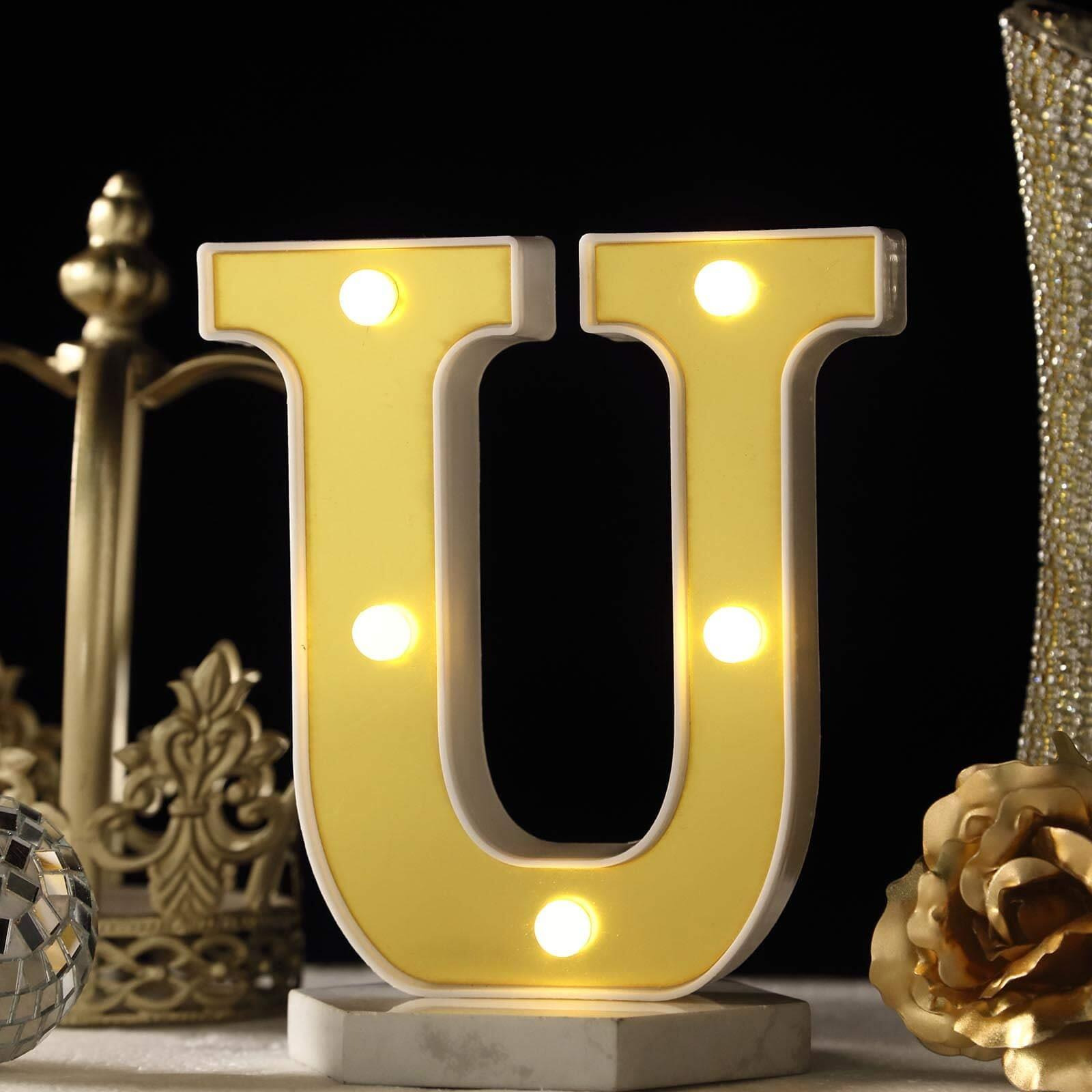 Satyam Kraft 1 Piece Golden Marquee Alphabet Shaped Led Light - Decorative Letter Lamp For ValentineS Day, Bedroom, Wedding, Birthday, Home Decor, Romantic Gift Night And Wall Lamp (U)