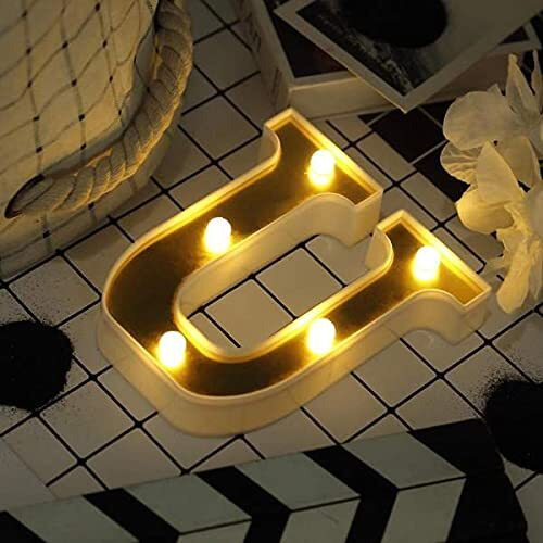 Satyam Kraft 1 Piece Golden Marquee Alphabet Shaped Led Light - Decorative Letter Lamp For ValentineS Day, Bedroom, Wedding, Birthday, Home Decor, Romantic Gift Night And Wall Lamp (U)