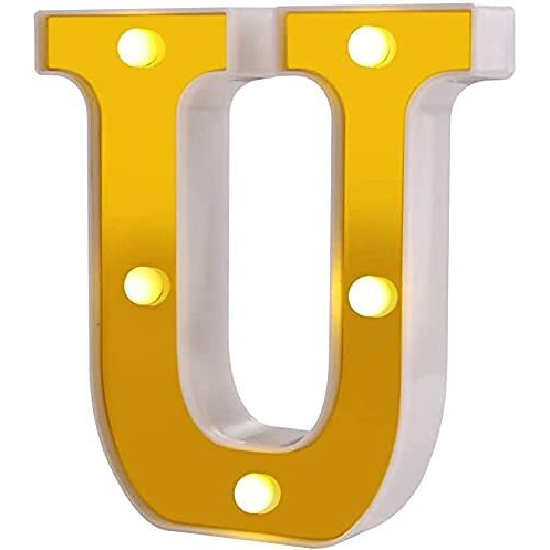 Satyam Kraft 1 Piece Golden Marquee Alphabet Shaped Led Light - Decorative Letter Lamp For ValentineS Day, Bedroom, Wedding, Birthday, Home Decor, Romantic Gift Night And Wall Lamp (U)