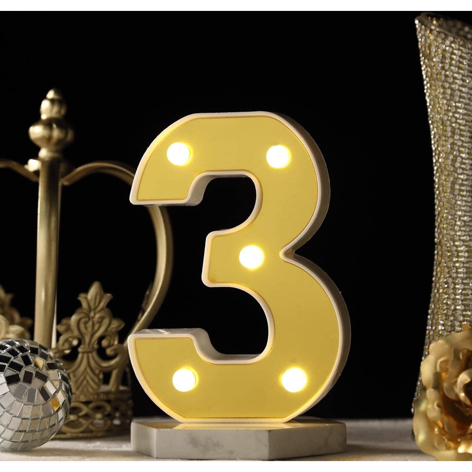Satyam Kraft 1 Piece Golden Marquee Number Shaped Led Light - Decorative Letter Lamp For ValentineS Day, Bedroom, Wedding, Birthday, Home Decor, Romantic Gift Night And Wall Lamp (3)