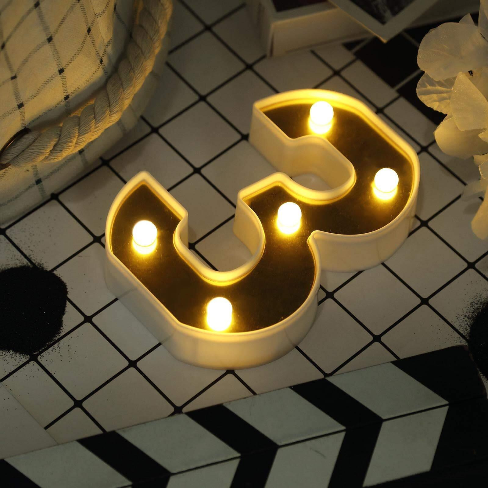 Satyam Kraft 1 Piece Golden Marquee Number Shaped Led Light - Decorative Letter Lamp For ValentineS Day, Bedroom, Wedding, Birthday, Home Decor, Romantic Gift Night And Wall Lamp (3)