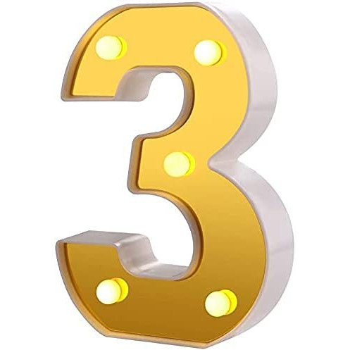Satyam Kraft 1 Piece Golden Marquee Number Shaped Led Light - Decorative Letter Lamp For ValentineS Day, Bedroom, Wedding, Birthday, Home Decor, Romantic Gift Night And Wall Lamp (3)