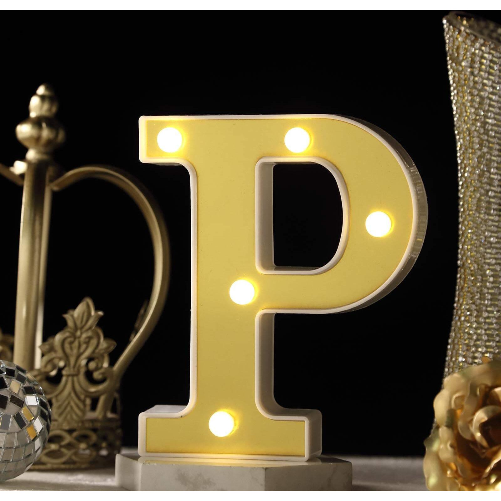 Satyam Kraft 1 Piece Golden Marquee Alphabet Shaped Led Light - Decorative Letter Lamp For ValentineS Day, Bedroom, Wedding, Birthday, Home Decor, Romantic Gift Night And Wall Lamp (P)