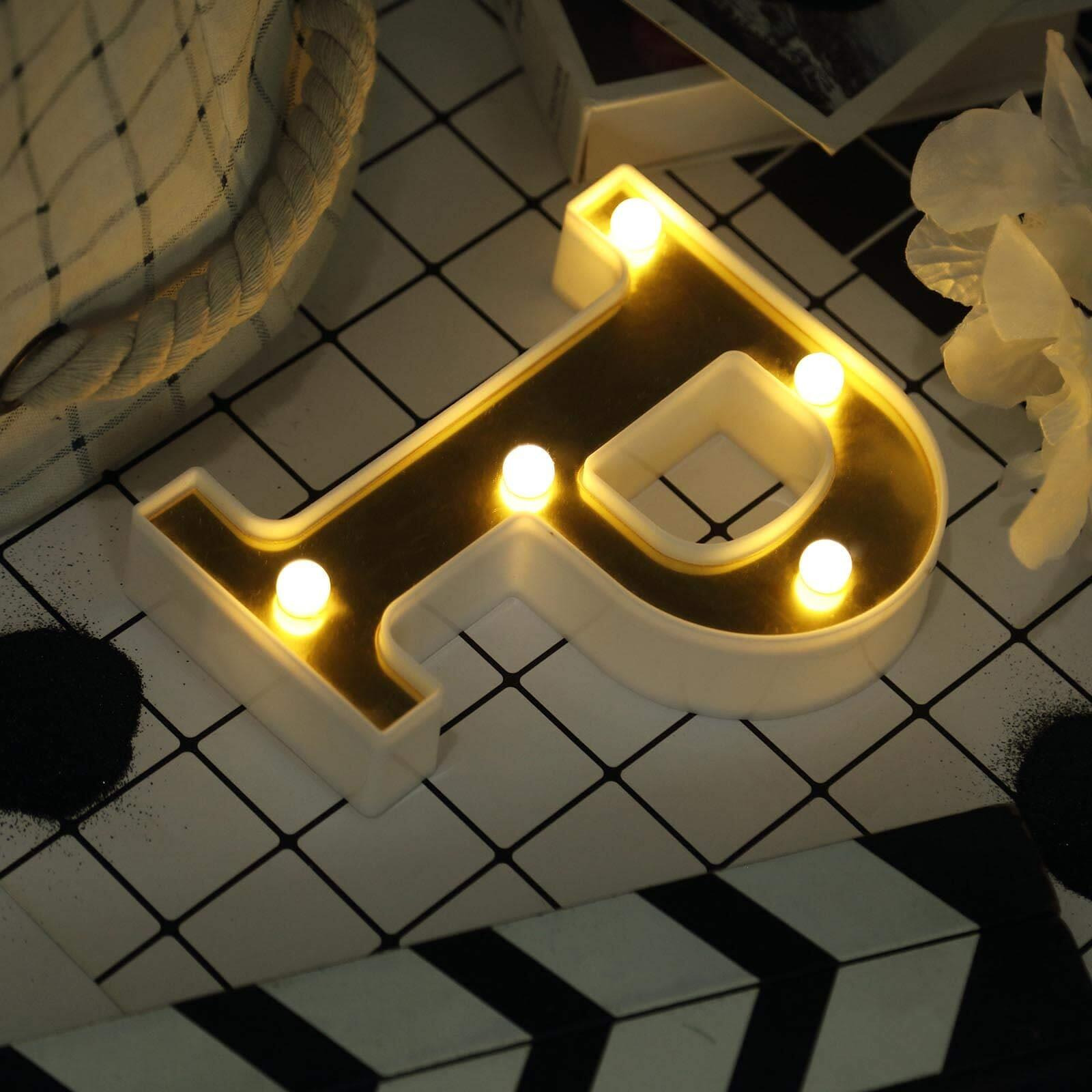 Satyam Kraft 1 Piece Golden Marquee Alphabet Shaped Led Light - Decorative Letter Lamp For ValentineS Day, Bedroom, Wedding, Birthday, Home Decor, Romantic Gift Night And Wall Lamp (P)