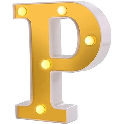 Satyam Kraft 1 Piece Golden Marquee Alphabet Shaped Led Light - Decorative Letter Lamp For ValentineS Day, Bedroom, Wedding, Birthday, Home Decor, Romantic Gift Night And Wall Lamp (P)
