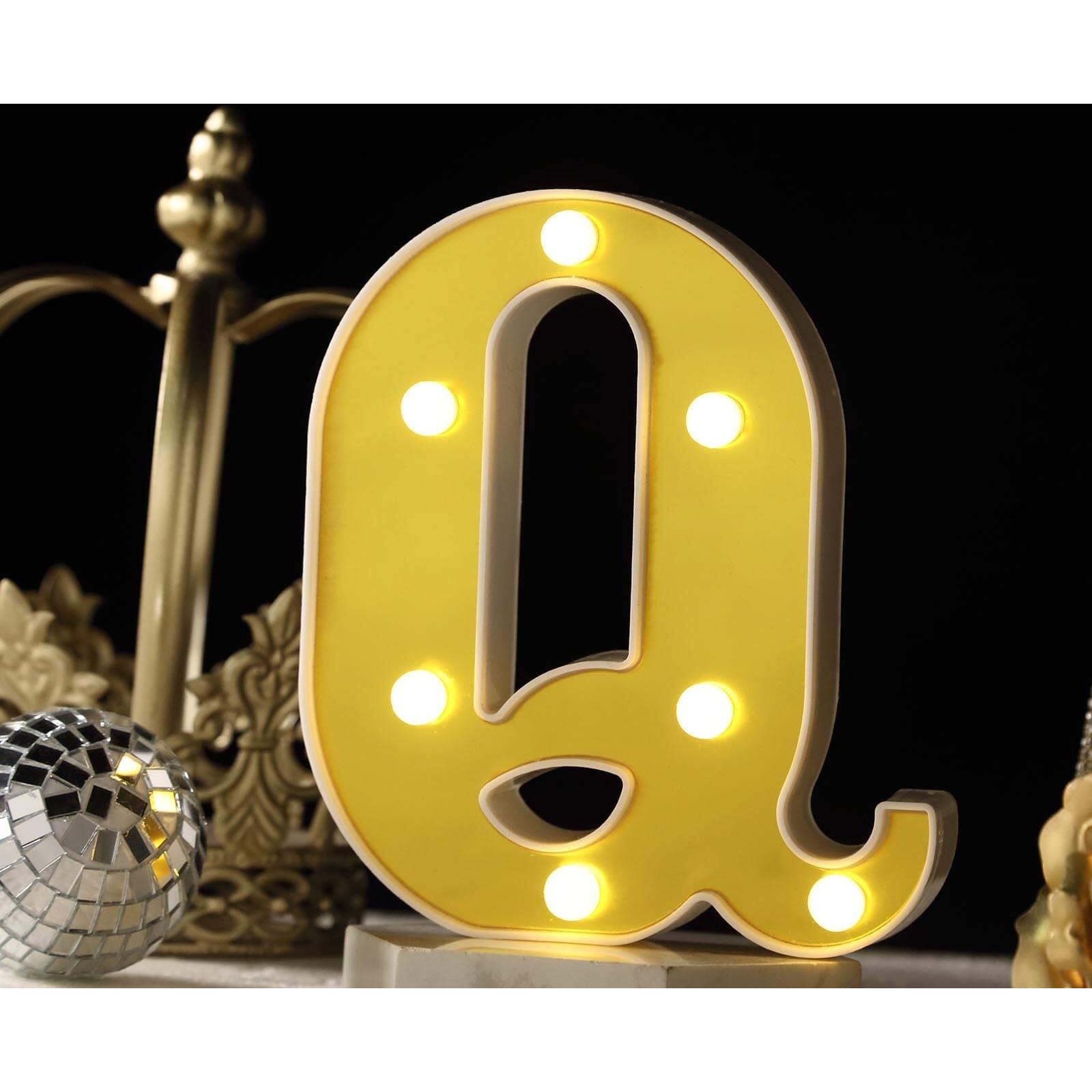 Satyam Kraft 1 Piece Golden Marquee Alphabet Shaped Led Light - Decorative Letter Lamp For ValentineS Day, Bedroom, Wedding, Birthday, Home Decor, Romantic Gift Night And Wall Lamp (Q)