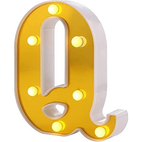 Satyam Kraft 1 Piece Golden Marquee Alphabet Shaped Led Light - Decorative Letter Lamp For ValentineS Day, Bedroom, Wedding, Birthday, Home Decor, Romantic Gift Night And Wall Lamp (Q)