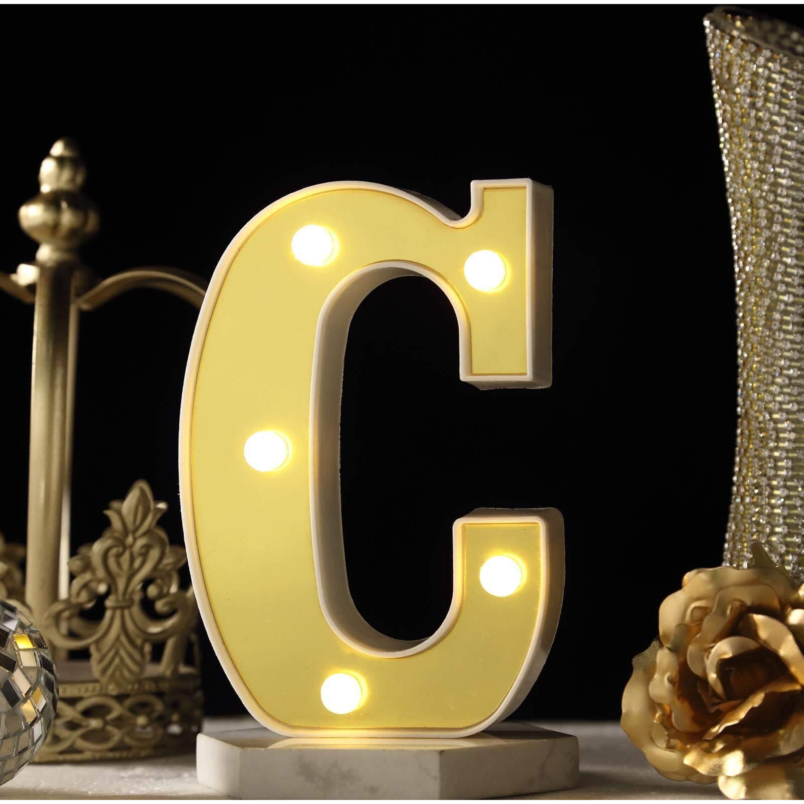 Satyam Kraft 1 Piece Golden Marquee Alphabet Shaped Led Light - Decorative Letter Lamp For ValentineS Day, Bedroom, Wedding, Birthday, Home Decor, Romantic Gift Night And Wall Lamp (C)