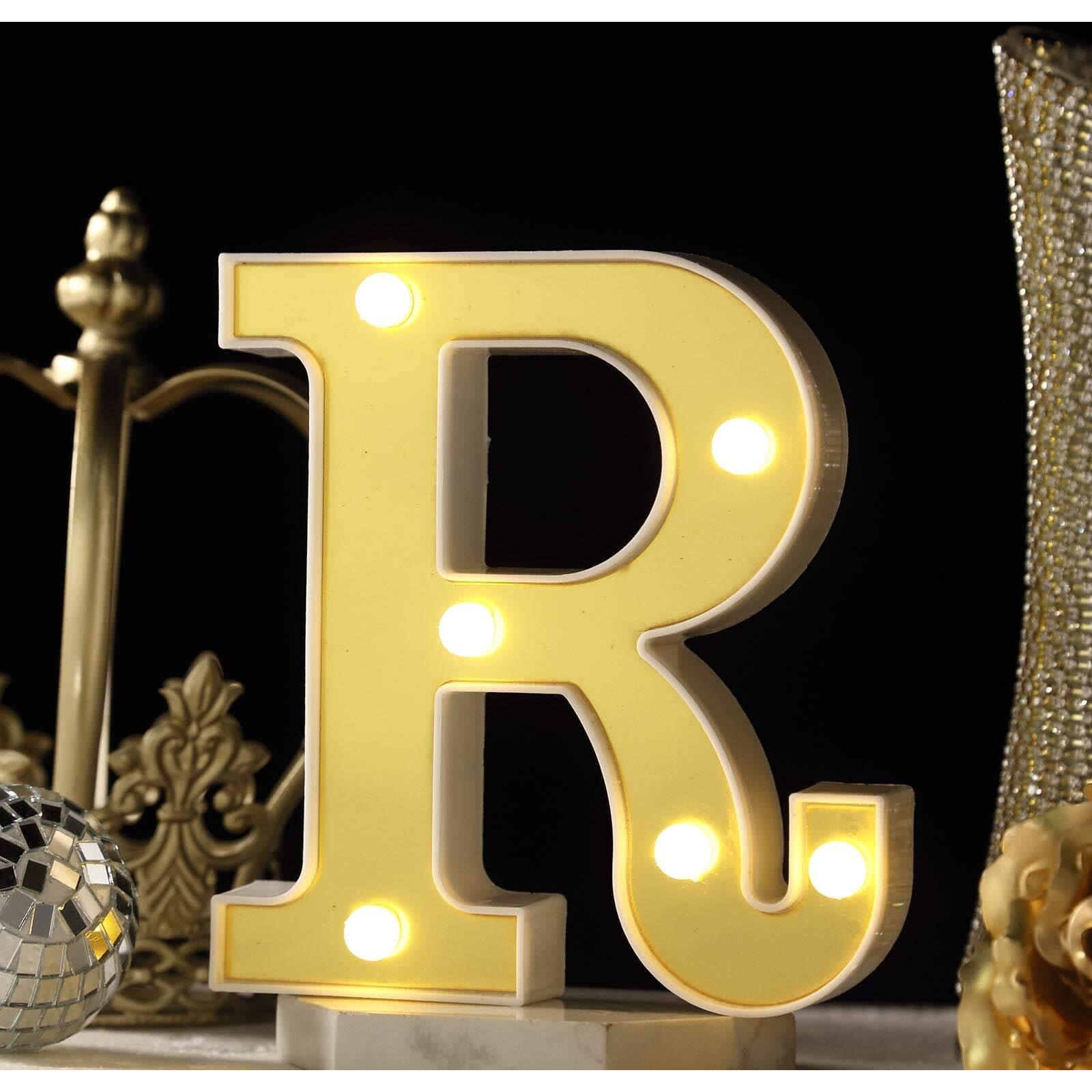 Satyam Kraft 1 Piece Golden Marquee Alphabet Shaped Led Light - Decorative Letter Lamp For ValentineS Day, Bedroom, Wedding, Birthday, Home Decor, Romantic Gift Night And Wall Lamp (R)