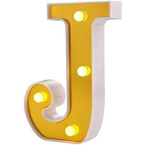 Satyam Kraft 1 Piece Golden Marquee Alphabet Shaped Led Light - Decorative Letter Lamp For ValentineS Day, Bedroom, Wedding, Birthday, Home Decor, Romantic Gift Night And Wall Lamp (J)
