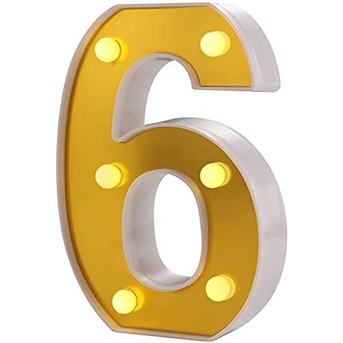 Satyam Kraft 1 Piece Golden Marquee Number Shaped Led Light - Decorative Letter Lamp For ValentineS Day, Bedroom, Wedding, Birthday, Home Decor, Romantic Gift Night And Wall Lamp (6)