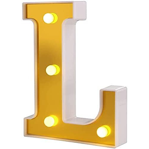 Satyam Kraft 1 Piece Golden Marquee Alphabet Shaped Led Light - Decorative Letter Lamp For ValentineS Day, Bedroom, Wedding, Birthday, Home Decor, Romantic Gift Night And Wall Lamp (L)