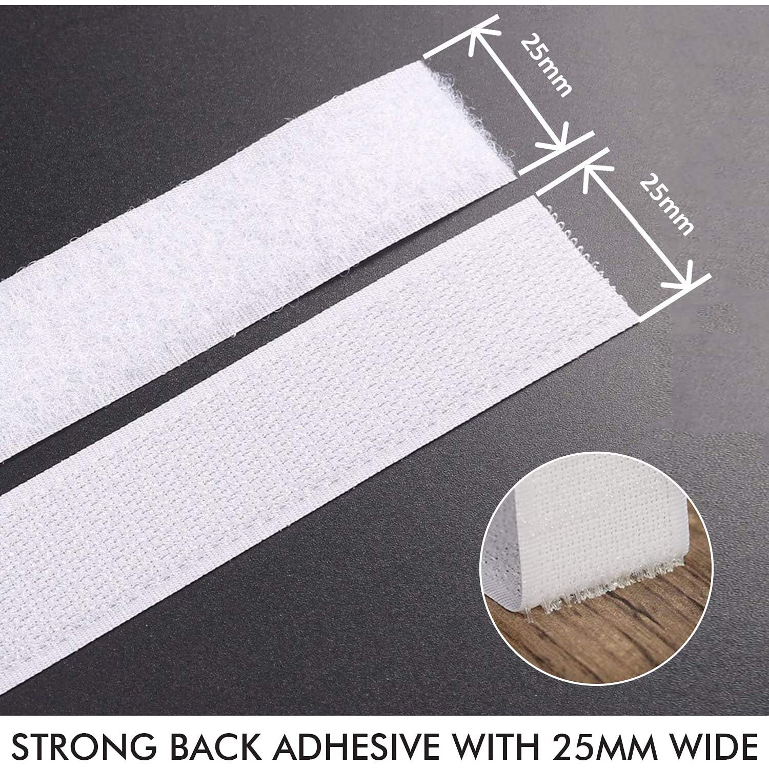 Lifekrafts Self Adhesive Hook & Loop Tapes White (25M Hook+25M Loop) 25Mm Width To Organize Stationaries, Arts & Crafts, Photo Frame, Etc. Sticky Back Strong Glue, Back Mounting Fastener Tape.