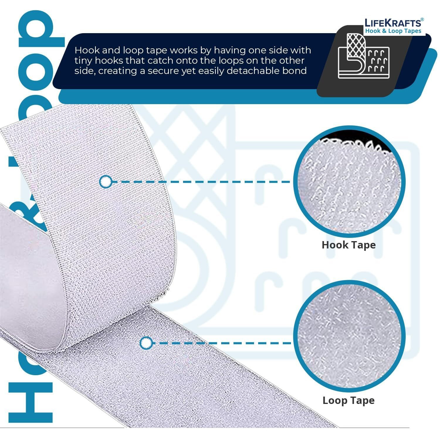 Lifekrafts Self Adhesive Hook & Loop Tapes White (25M Hook+25M Loop) 25Mm Width To Organize Stationaries, Arts & Crafts, Photo Frame, Etc. Sticky Back Strong Glue, Back Mounting Fastener Tape.