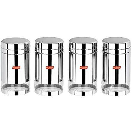 Sumeet Stainless Steel Circular See Through/Transparent Container, Set Of 4Pc, 1.8 Ltr Each, 11.5Cm Dia - Silver